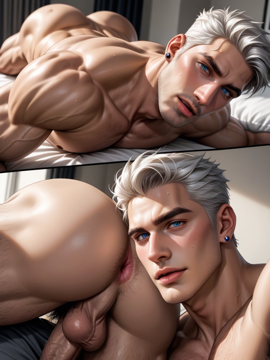 Analingus, Open Mouth, Handsome Masculine AI Gay Porn