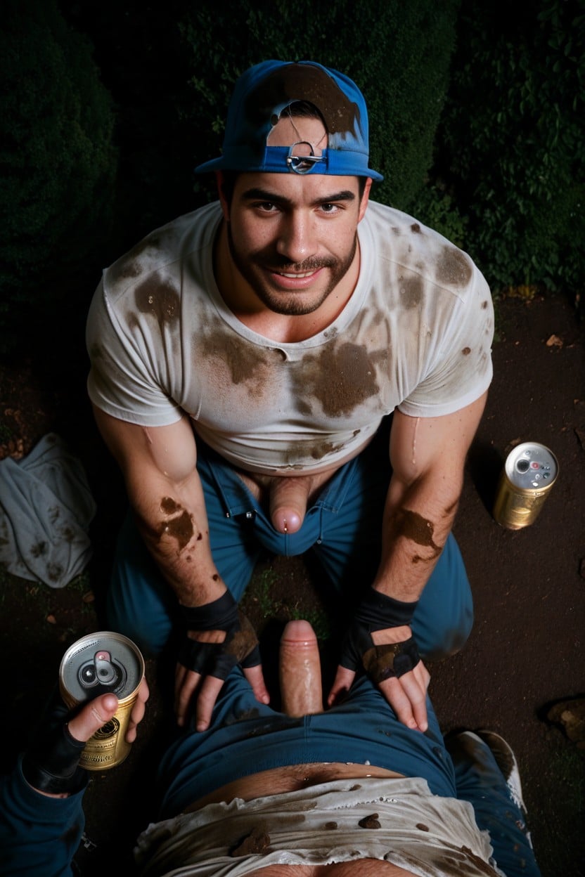 Looking Down, One Person, Pulls His Dick Out Of His Pants AI Gay Porn