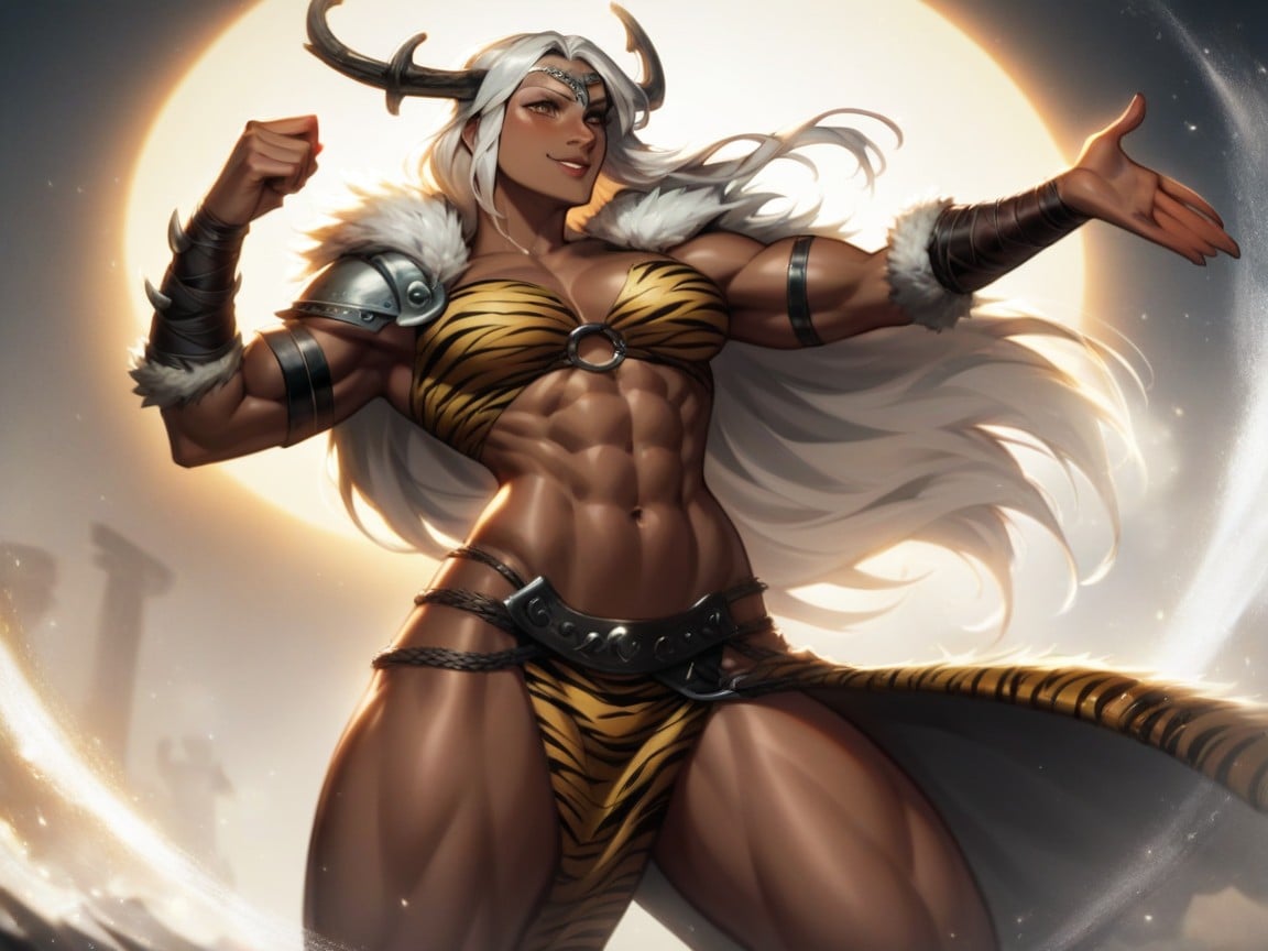 Tiger Skin Armor, Silver Viking Mask, Brown Eyes AI Porn