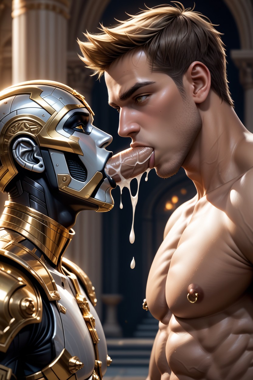 Gold Nipple Piercing, Large Erect Penis, Palace AI Gay Porn