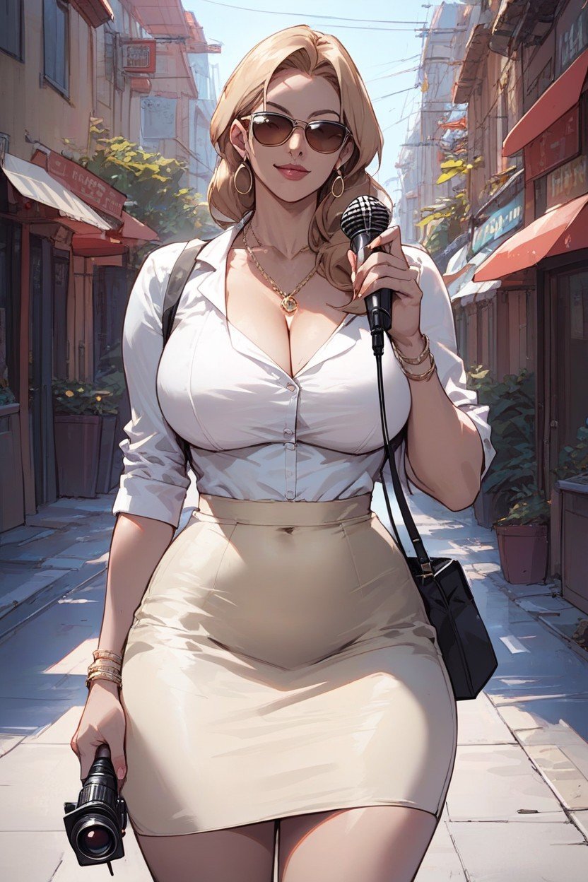 News Reporter, On The Street, Light Yellow Blouse Hentai IA pornografia