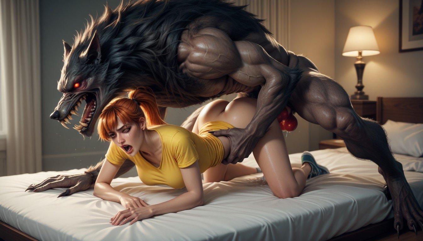 Doggy Style Vaginal, Fucked By Werewolf, Yellow Shirt쉬메일 AI 포르노