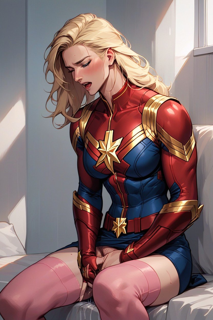 Captain Marvel, Pink Stockings, Blonde HairAI黃漫