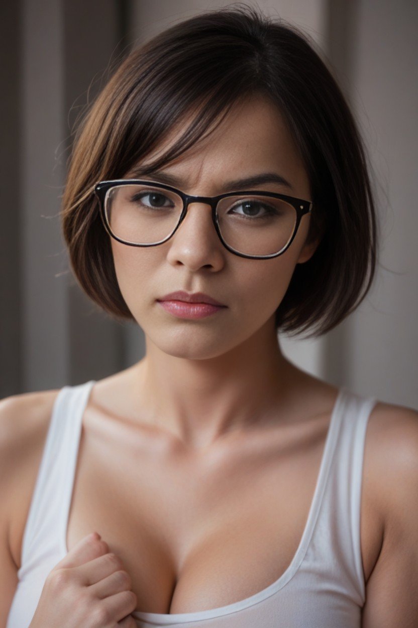 Skinny, Very Short Hair, Glasses Shemale AI Porn