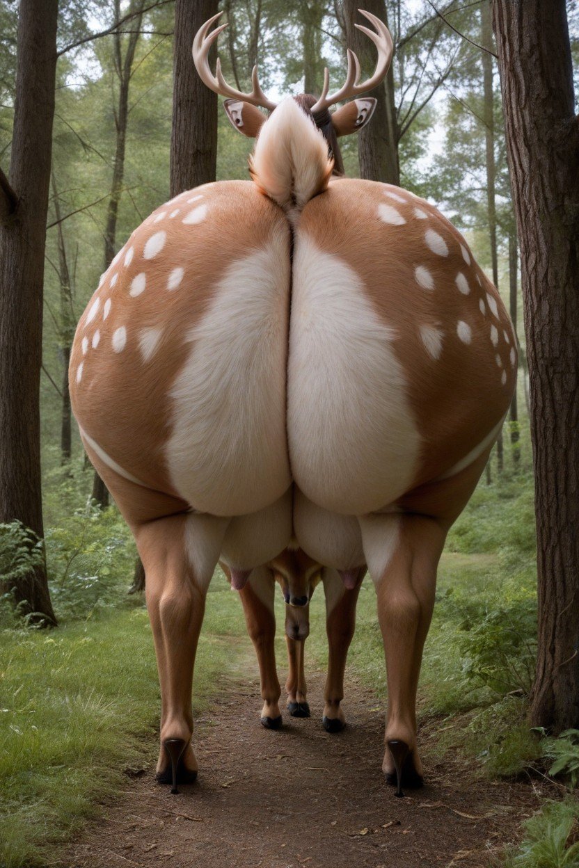 Extremly Hyper Gigantic Super Large Ass On Deer Body, Colossal Massive Heavy Teats On Deer Body, Huge Gigantic Hyper Enlarged Bubble Butt On Deer Shemale AI Porn