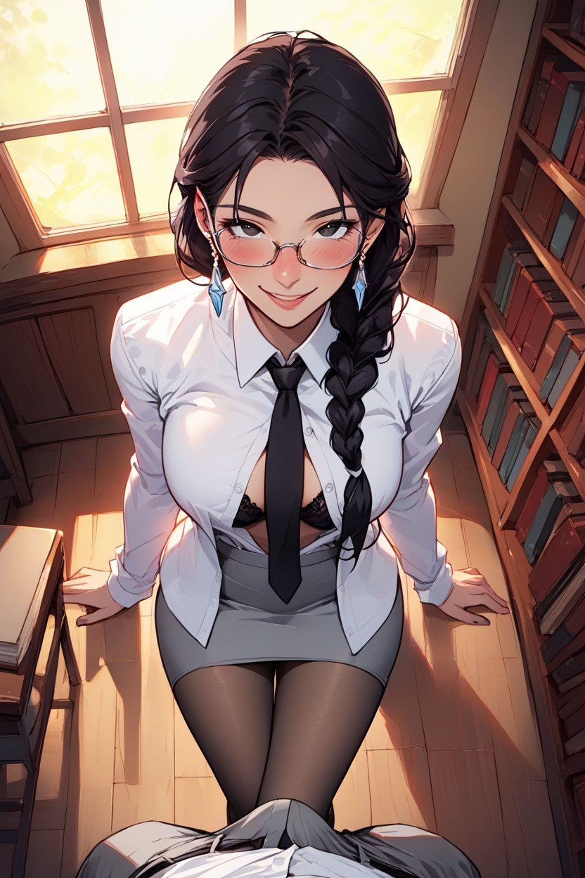 Smile, Black Frame Glasses, Standing In Front Of Her Hentai AI Porn