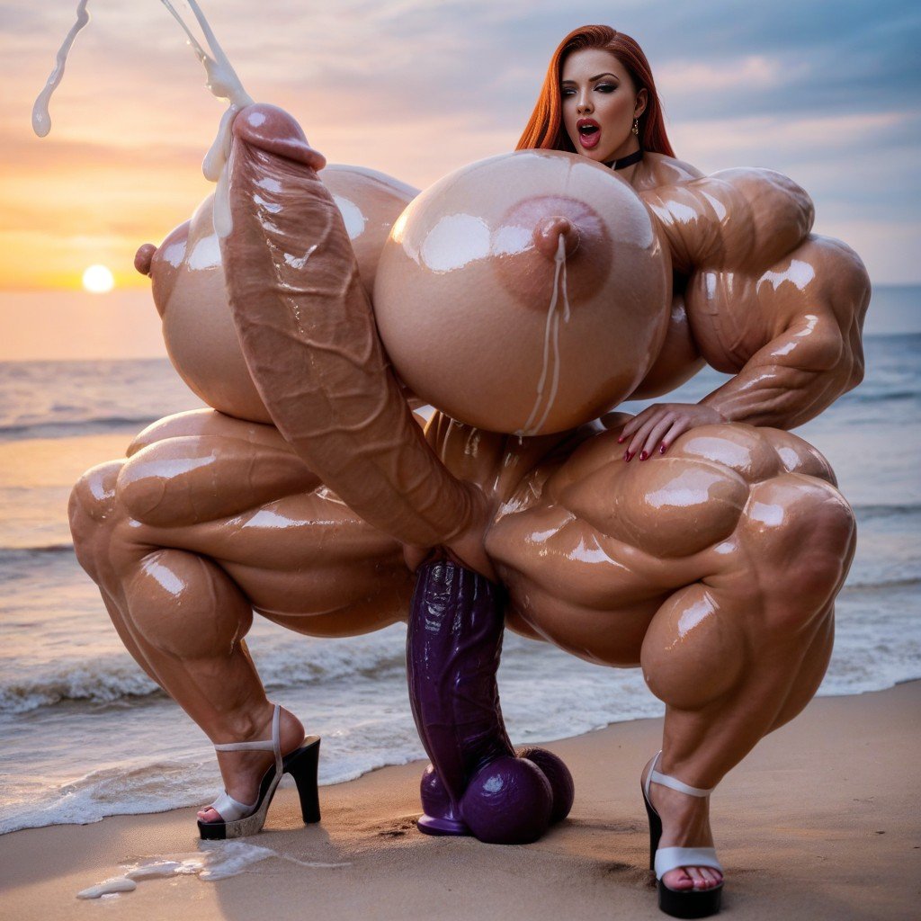 Squatting, Autofellatio, Jessica Rabbit Grips Her Ultra Mega Excessive Length Hyper Cock Shemale AI Porn