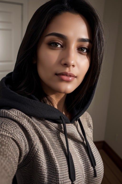 Brown Eyes, Hoodie, Black Hair Shemale AI Porn