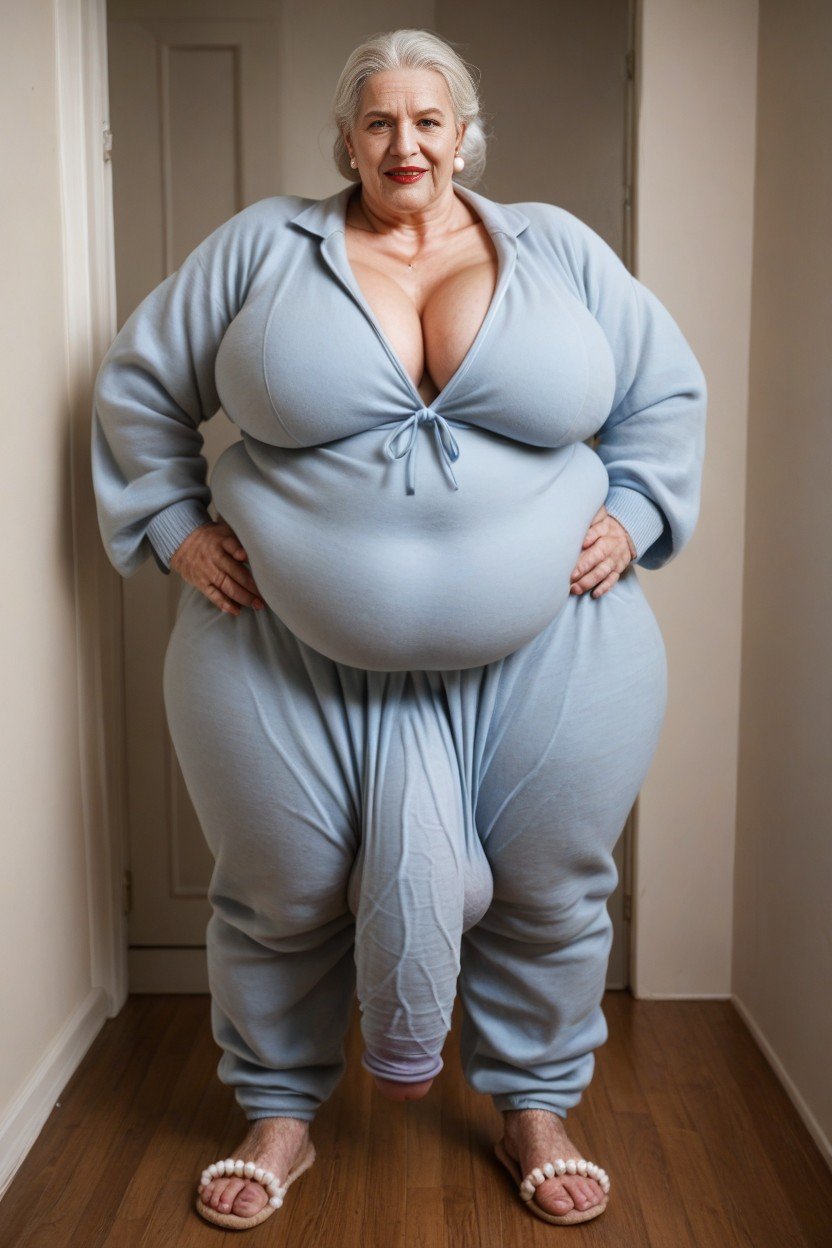 Fully Clothed, Standing, Huge Obese Belly Shemale AI Porn