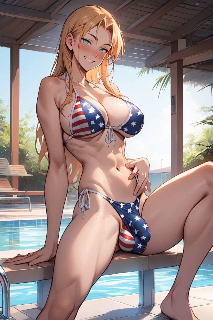 Golden Hair, Athletic Legs, Poolside Hentai AI Porn