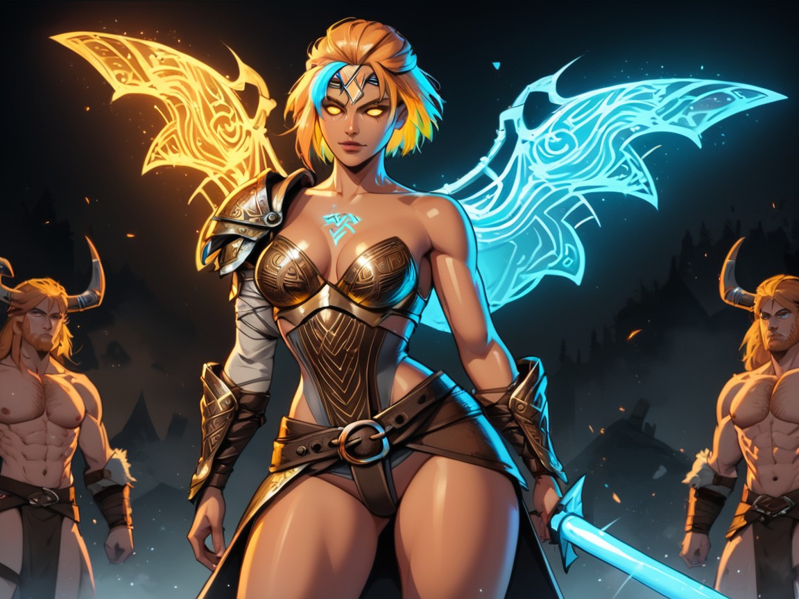 Neon, Viking Valkyrie, Wearing Blue Metallic Viking Clothes Latina KI Porno