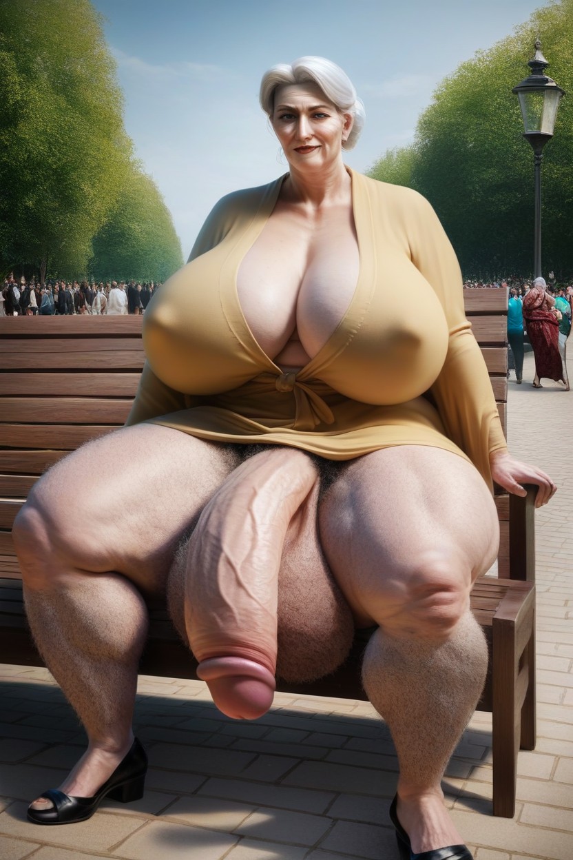 Sitting On Bench, Bbw, Arms Spreading On Backrest AI Porn
