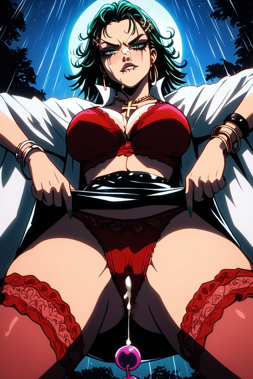 Smeared Makeup, Anal Beads, Dark Red Lingerie Underwear Hentai AI Porn