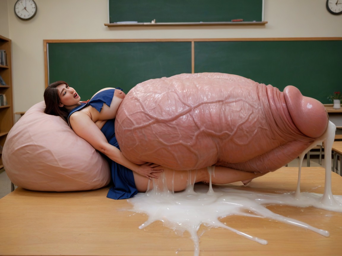 Body Fused With Her Cock And Balls, Full Body, Hyper Enormous Cock AI Porn
