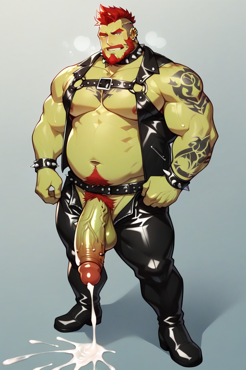 Fat, Black Leather Vest, Leather Harness ゲイAIポルノ
