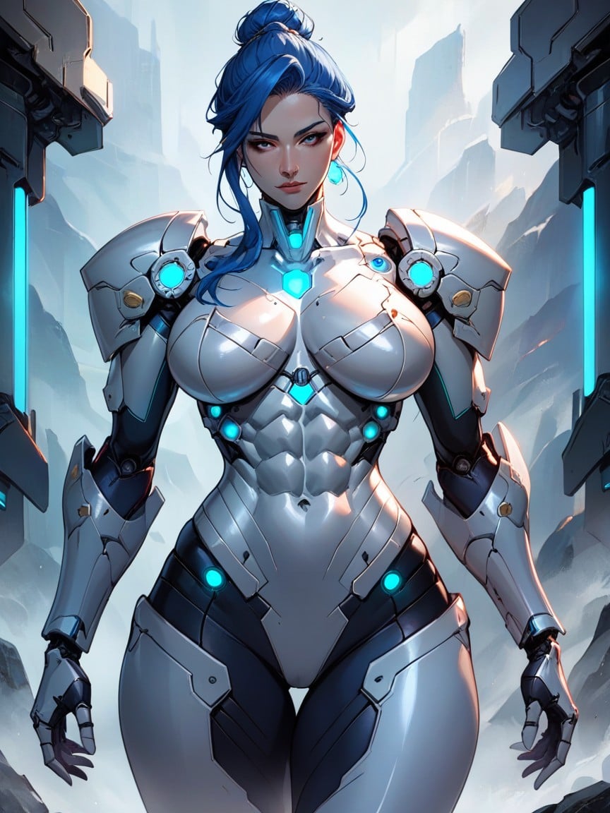 Armored Android Gauntlet, 거대한 가슴, Blue Hair헨타이 AI 포르노