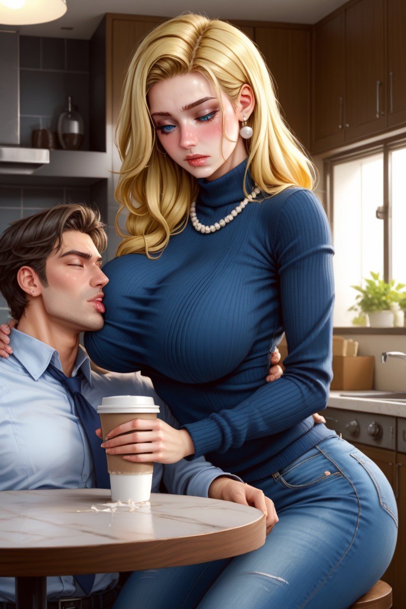 Breasts Covered In Cum, Drinking From A Coffee Cup, 跪着人妖AI色情