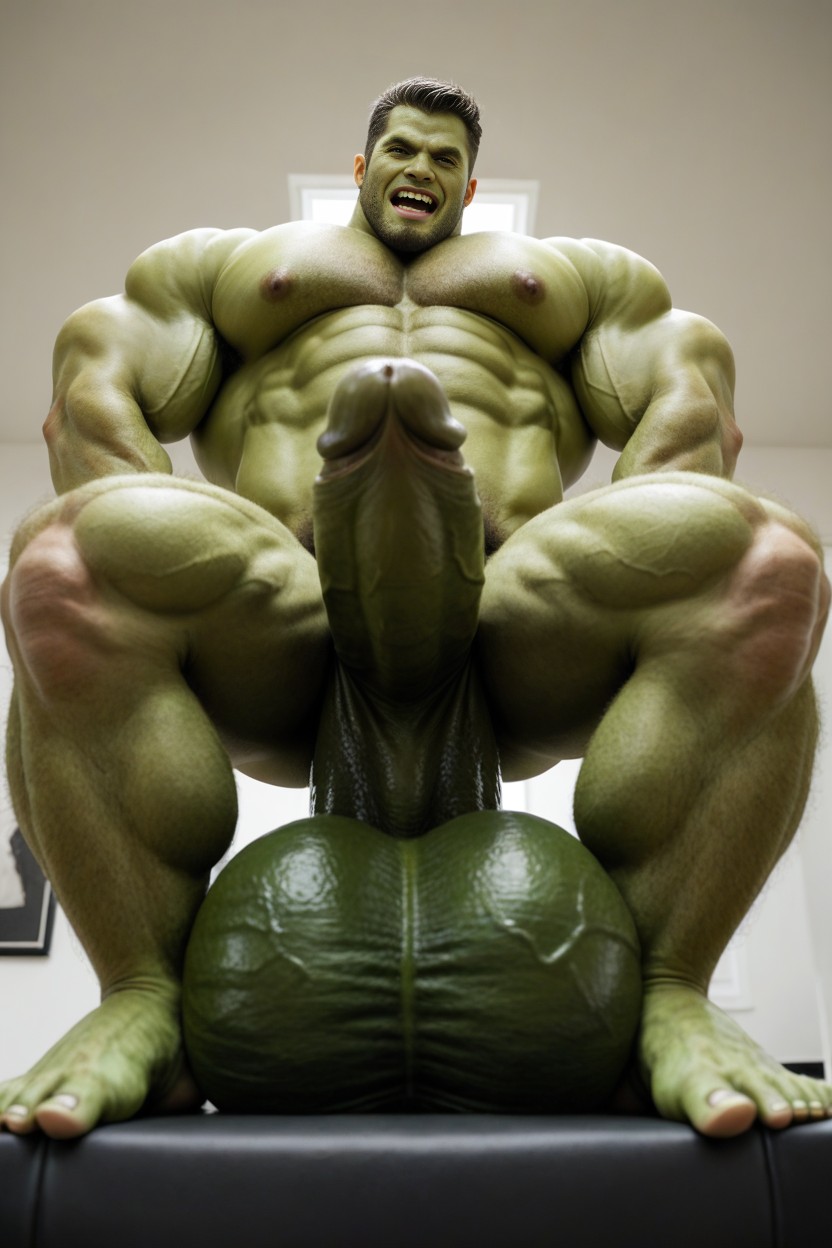 Green Body, Looking At The Viewer, Huge Muscles AI Gay Porn