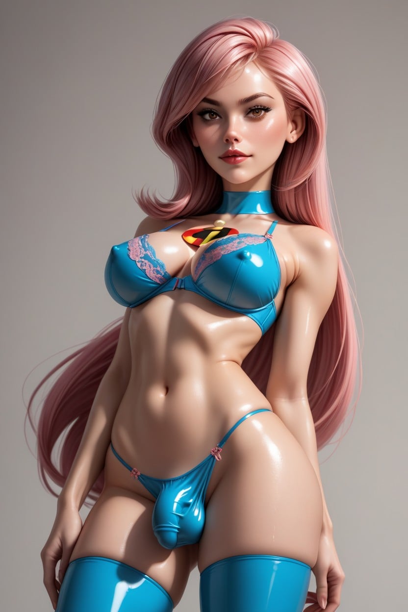 Puffy_areole, Long Length, Pink Hair Shemale AI Porn