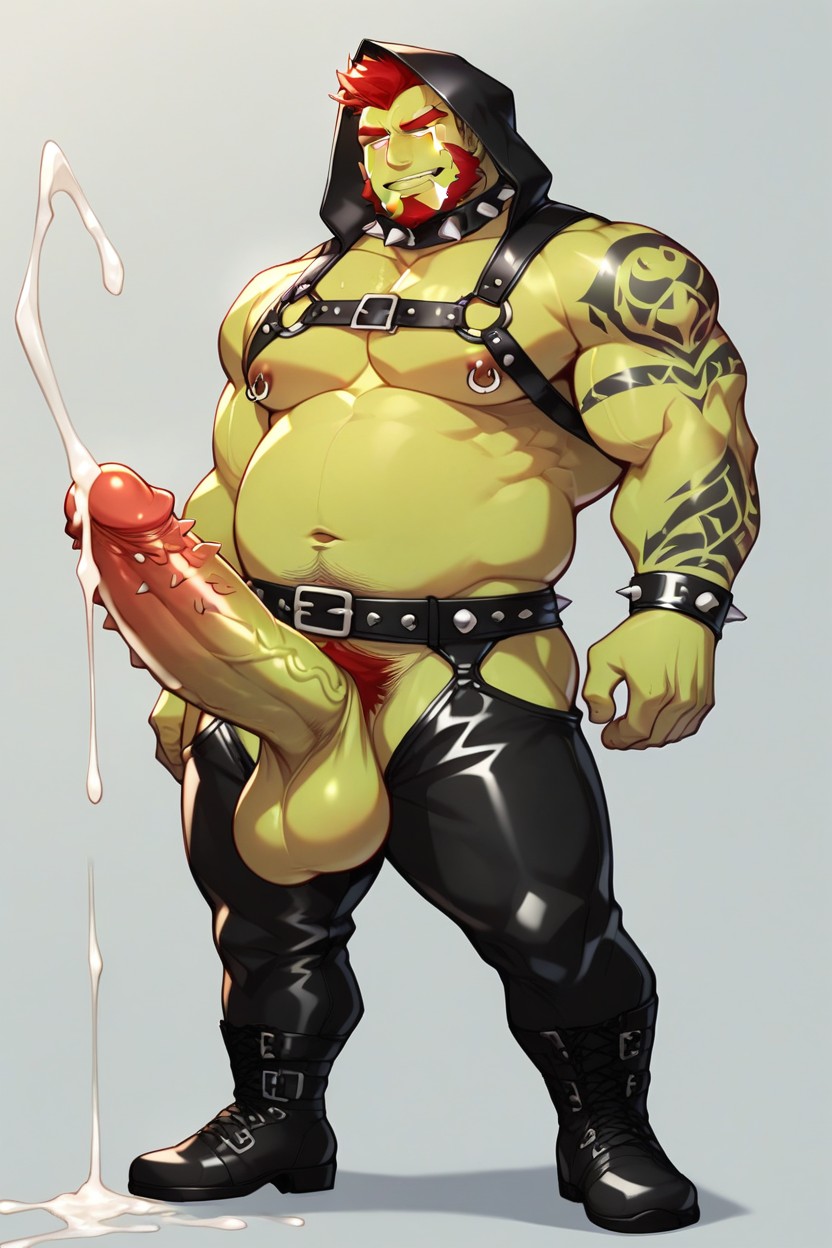 Fat, Spiked Black Leather Cuffs, Naked AI Gay Porn