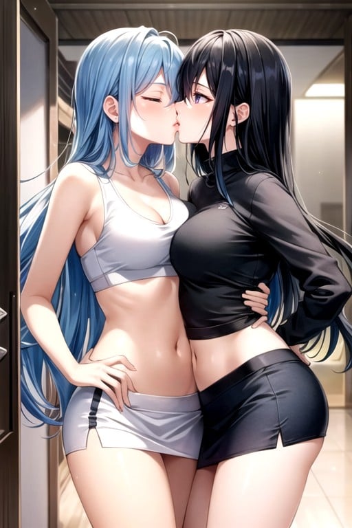 Midnight Blue Hair, Sport Bra, Mini Skirt Hentai AI Porn