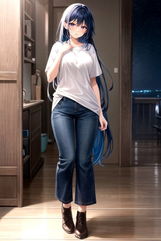 Soft Violet Eyes, Midnight Blue Hair, Camiseta De Talla GrandeHentai IA