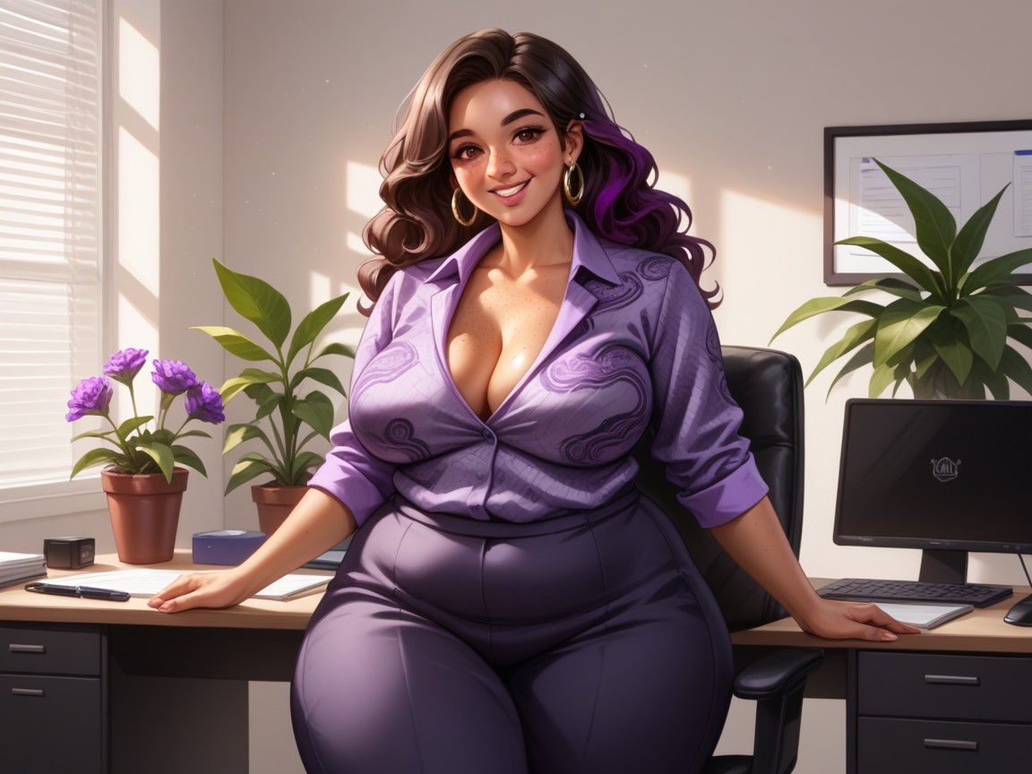 One Woman, Ultra Detailed Clothing, Office Background With Plants Hentai AI Porn