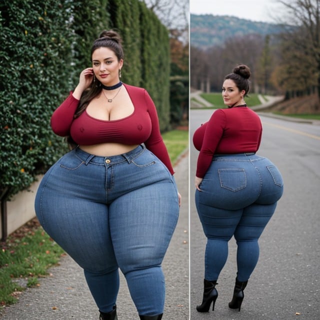 Sexy Legs, Messy Hair Bun, Leggings Pants Jeans AI Porn