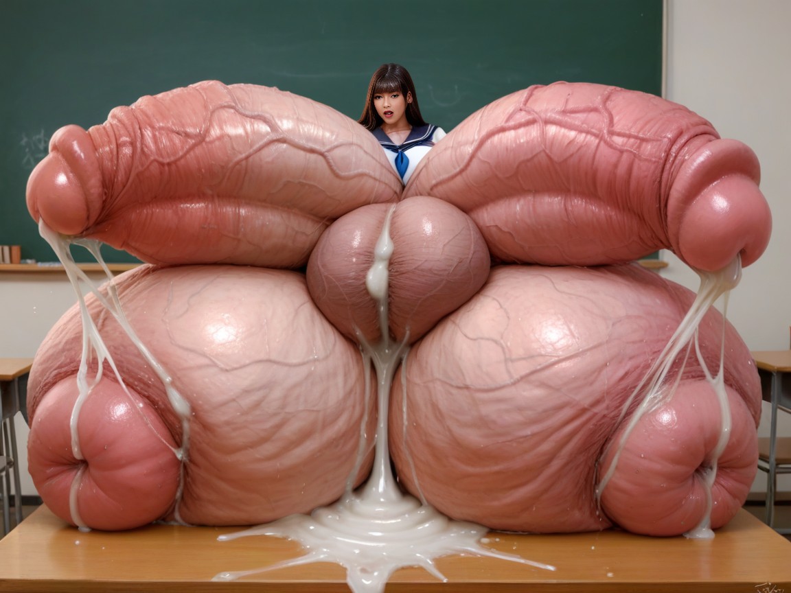 Classroom, Tight Hug, Hyper Enormous Boobs With Huge Pussy Inverted Nipples AI Porn