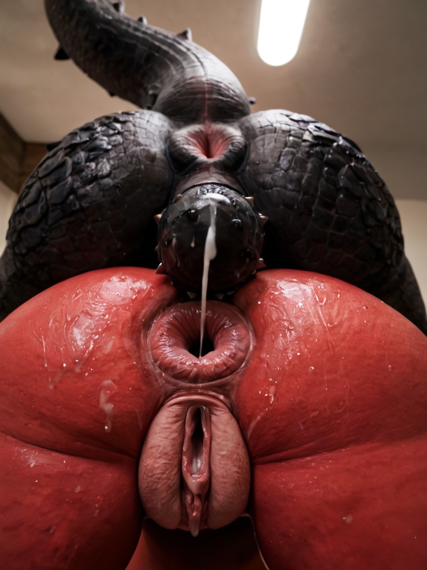 Brown Clear Viscous Fluid Spilling Flowing Out, Ass Skin Pulling Rough, Small Ass AI Porn