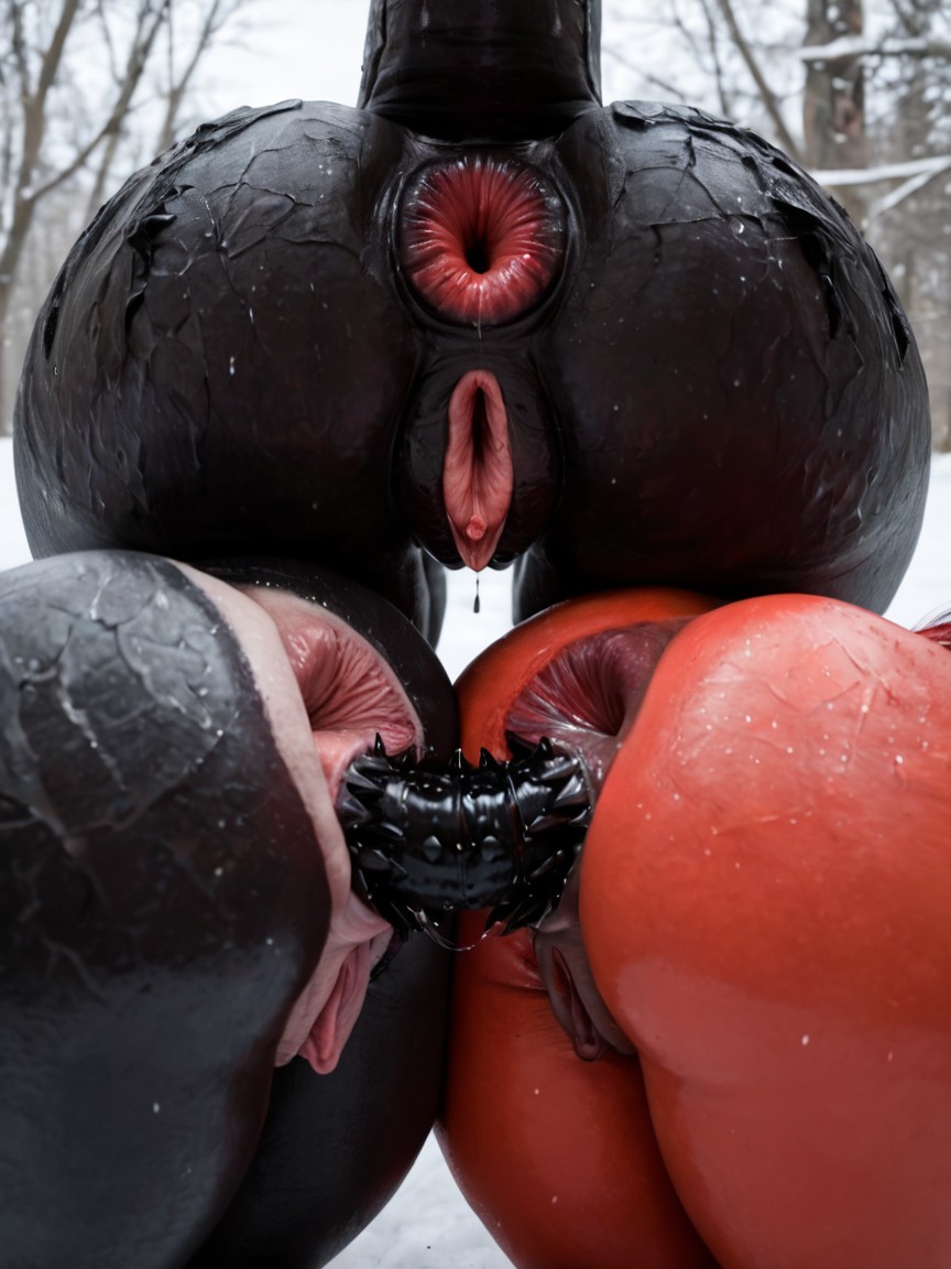 Small Ass, Black Scaly Barbed Anthro Tail, Skinny AI Porn