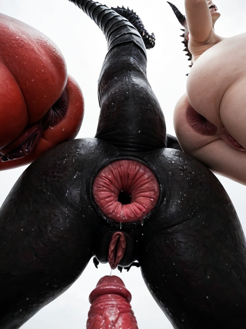 Extreme Hyper Open Anus, Pushing Giant Black Barbed Huge Ovipositor Into Anus, Ultra High Detail AI Porn