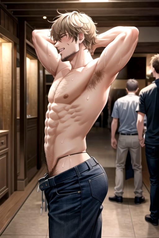Persons, Worn Out, Unbuttoned Shirt AI Gay Porn