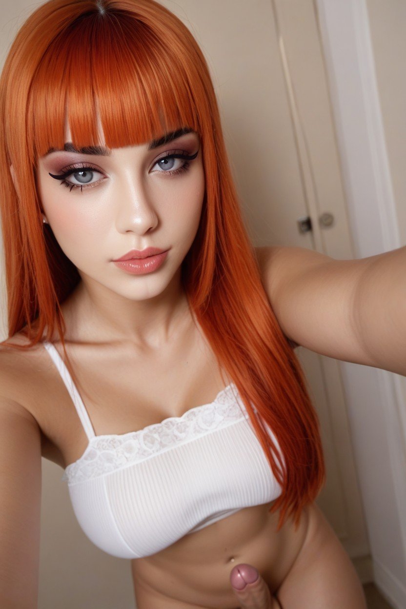 Side View, Bangs, Ginger Shemale AI Porn