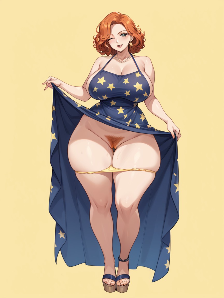 Massive Thighs, Panties, Wedge Sandals AI Porn