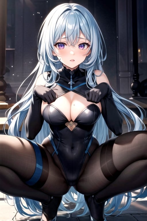 Cheveux Bleus, Dark Blue Hair, Grande LongueurPorno IA Hentai