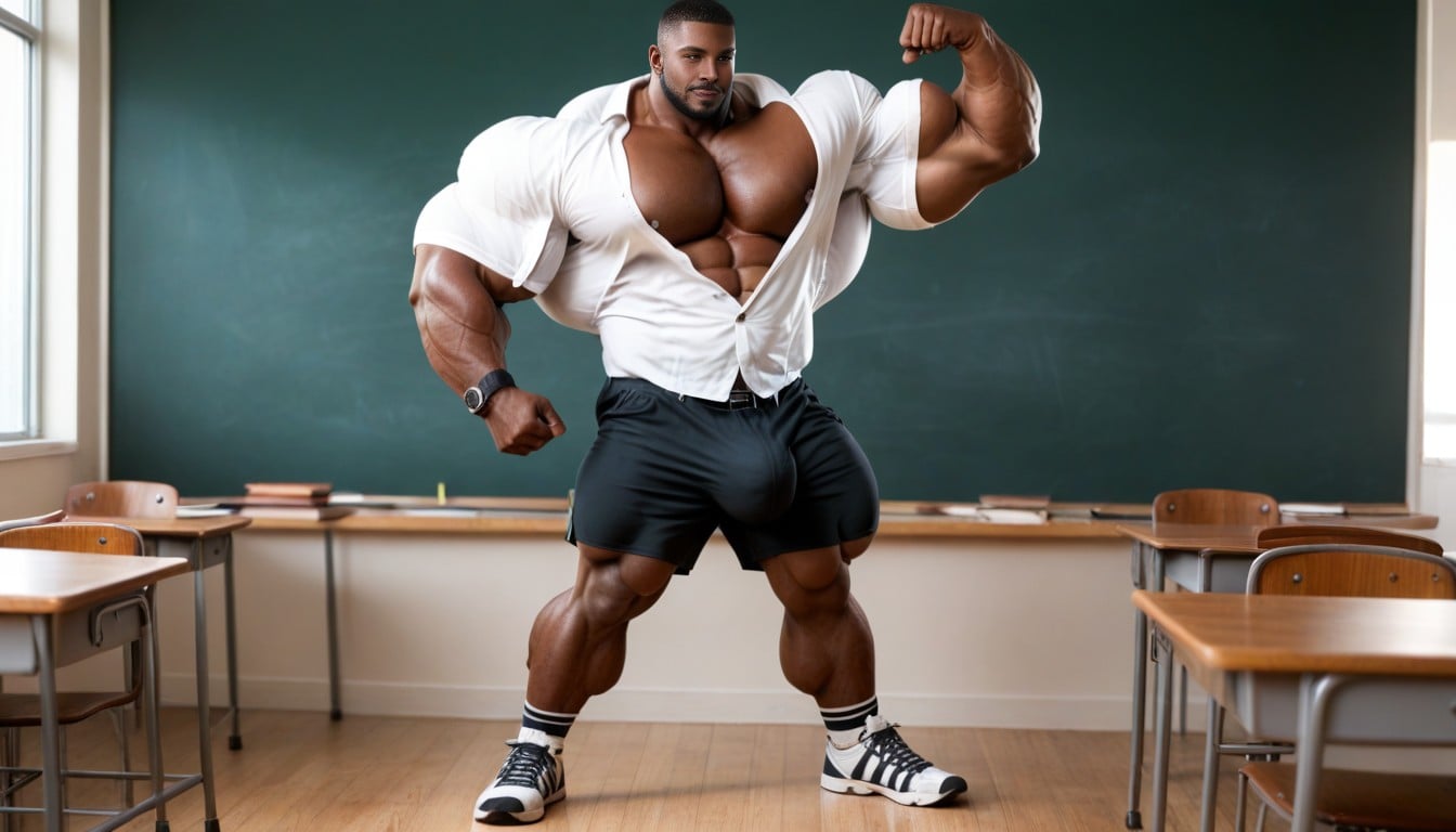 Huge Bulge, Dark Green Shorts, Muscle Growth 게이 AI 포르노