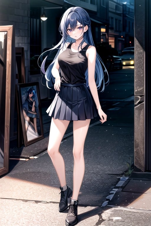 Blue Hair, Soft Violet Eyes, Character Reference Shemale AI Porn