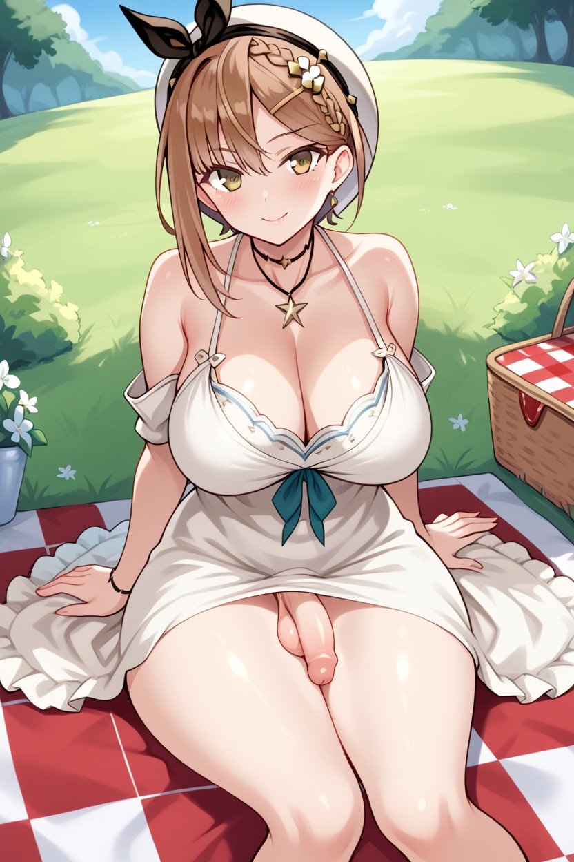 Bulge, At A Picnic Outside On A Grassy Field, Ryza Stout From Atelier Ryza Транссексуалы AI порно