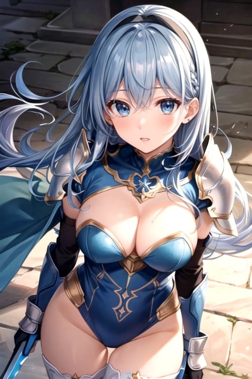 Blue Hair, Blue Shoulder Armor, Showgirl Skirt Hentai IA pornografia