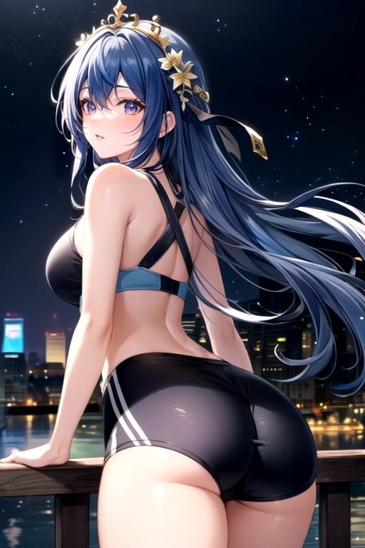 モデル, Midnight Blue Hair, Soft Violet EyesニューハーフAIポルノ