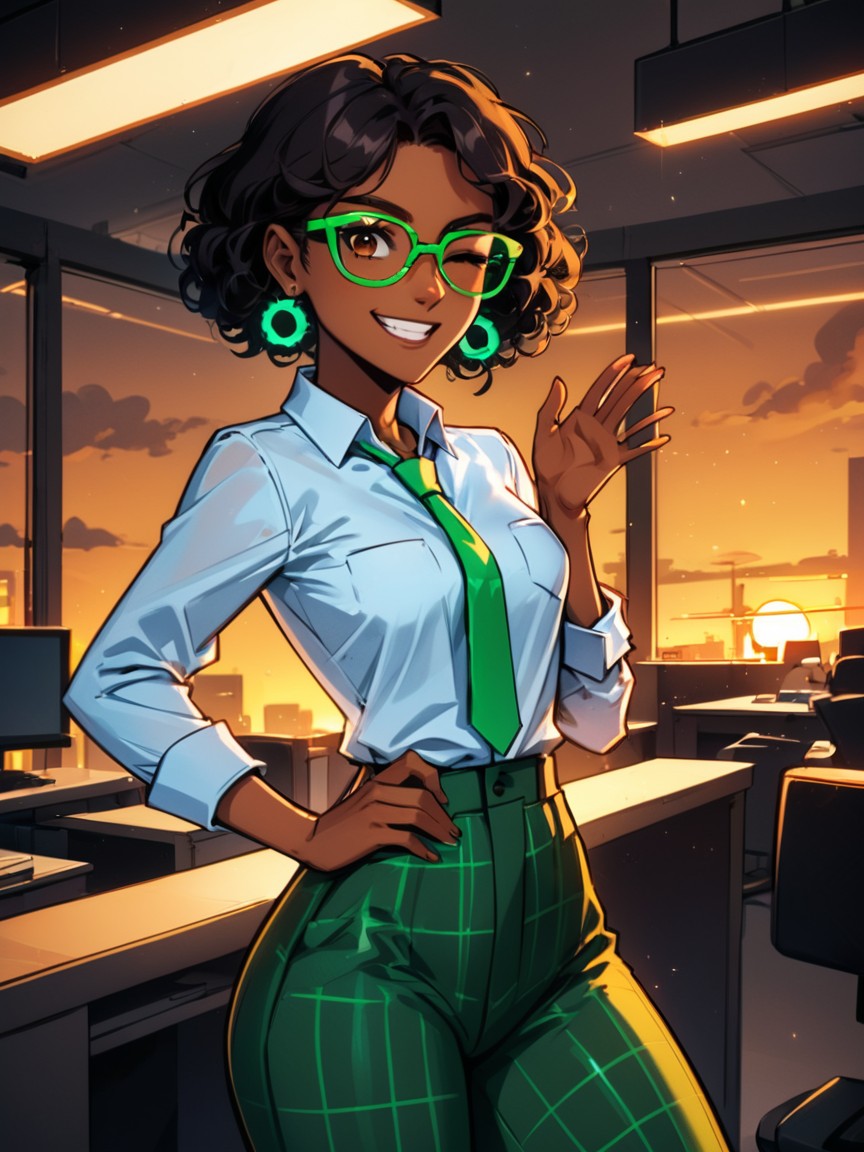 Office Background With Robots, 1 Person, Low Torso Height Latina AI Porn