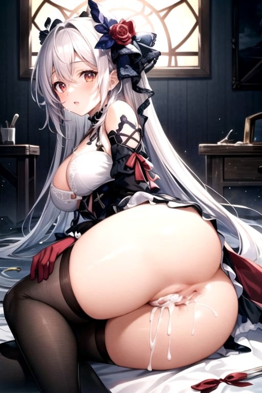 Medium Ass, White Hair, Sideways Vagina Hentai AI Porn