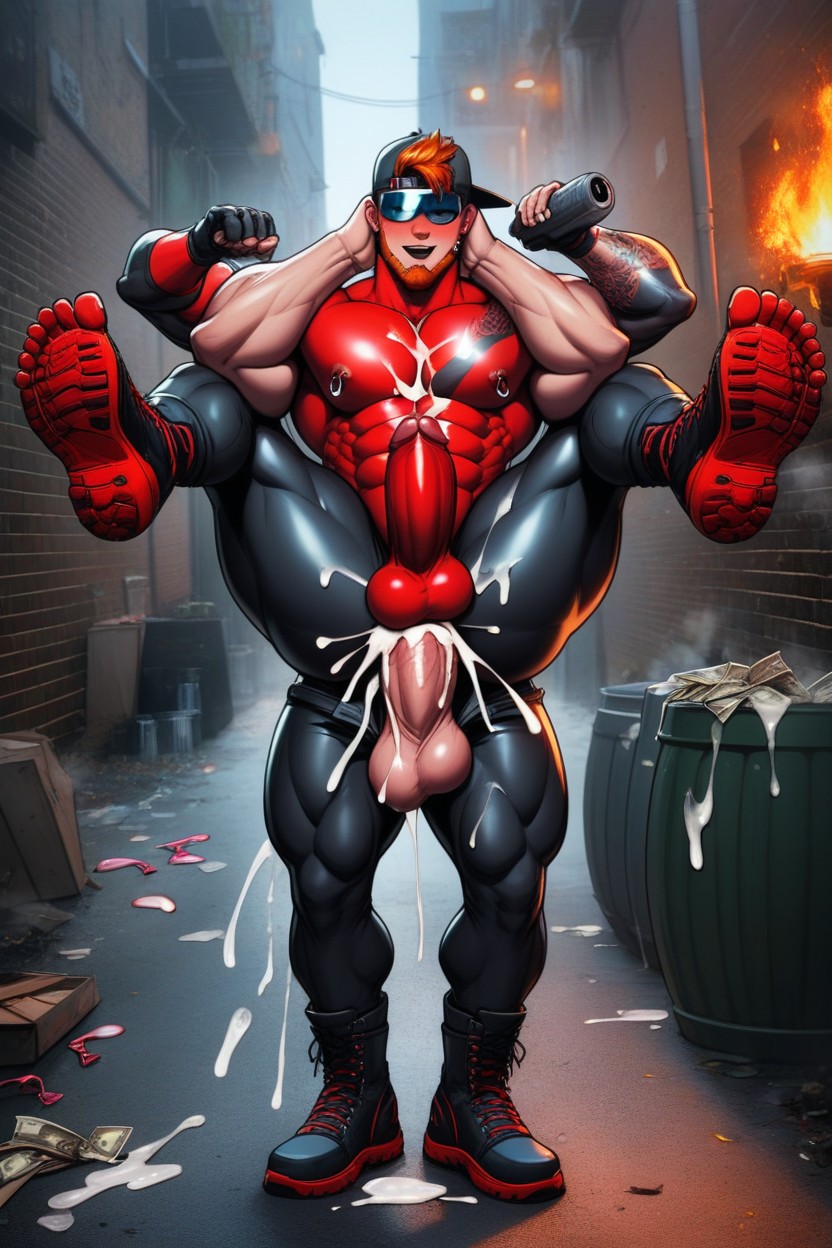 Large Erect Cock And Big Balls, Standing, Full Beard AI Gay Porn