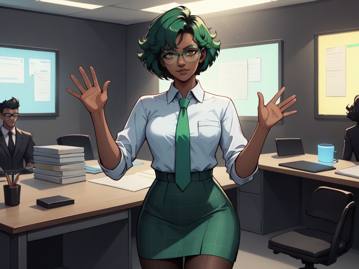 Chest And Hips Proportionate, Asymmetrical Breasts, Office Shirt AI Porn