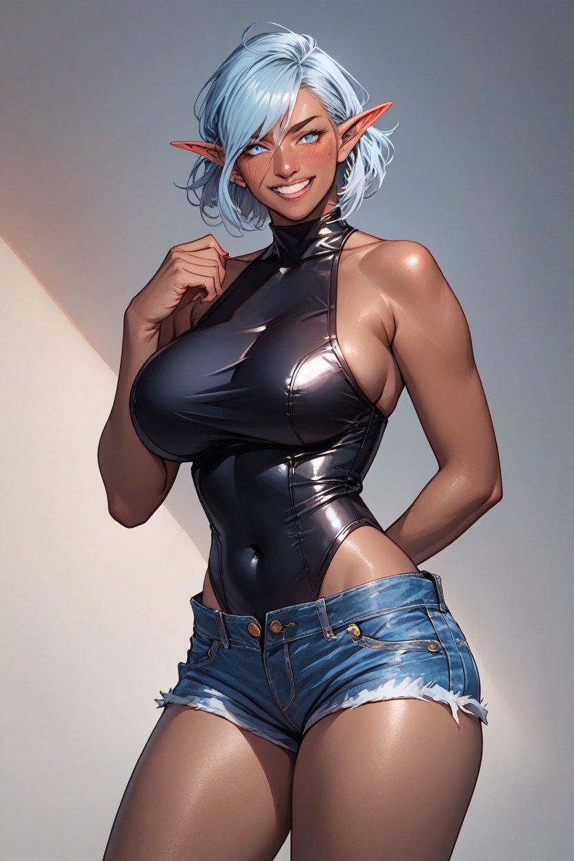 Form Fitting Clothes, Dark Tanned Skin, Very Short Hair Hentai AI Porn