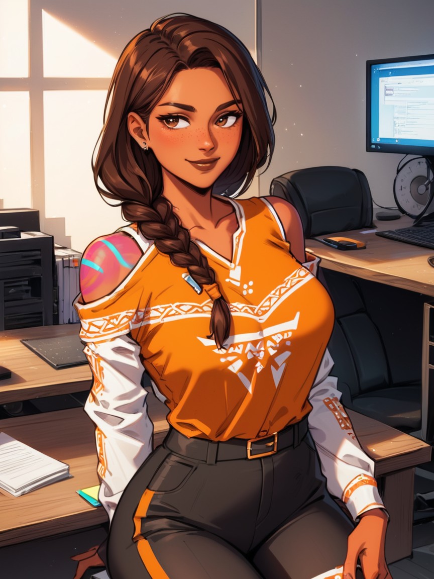 Office, Tribal Office Accesories, Snatched Waist Latina AI Porn