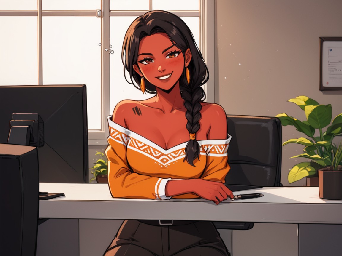 Off-shoulder, Brown Lipstick, Arms Crossed Latina AI Porn
