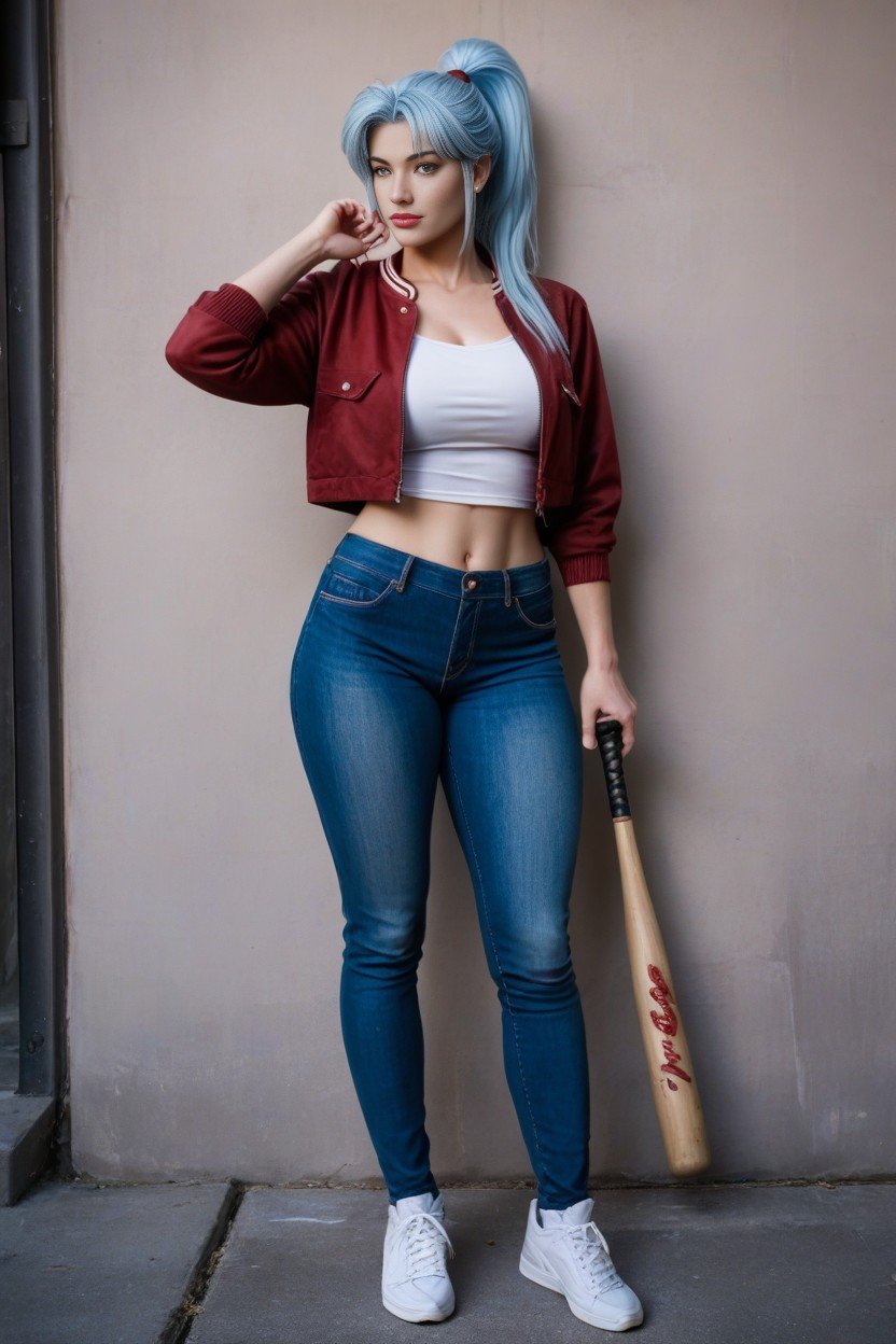 Baseball Bat, Faded Blue Jeans, Средняя Задница Транссексуалы AI порно