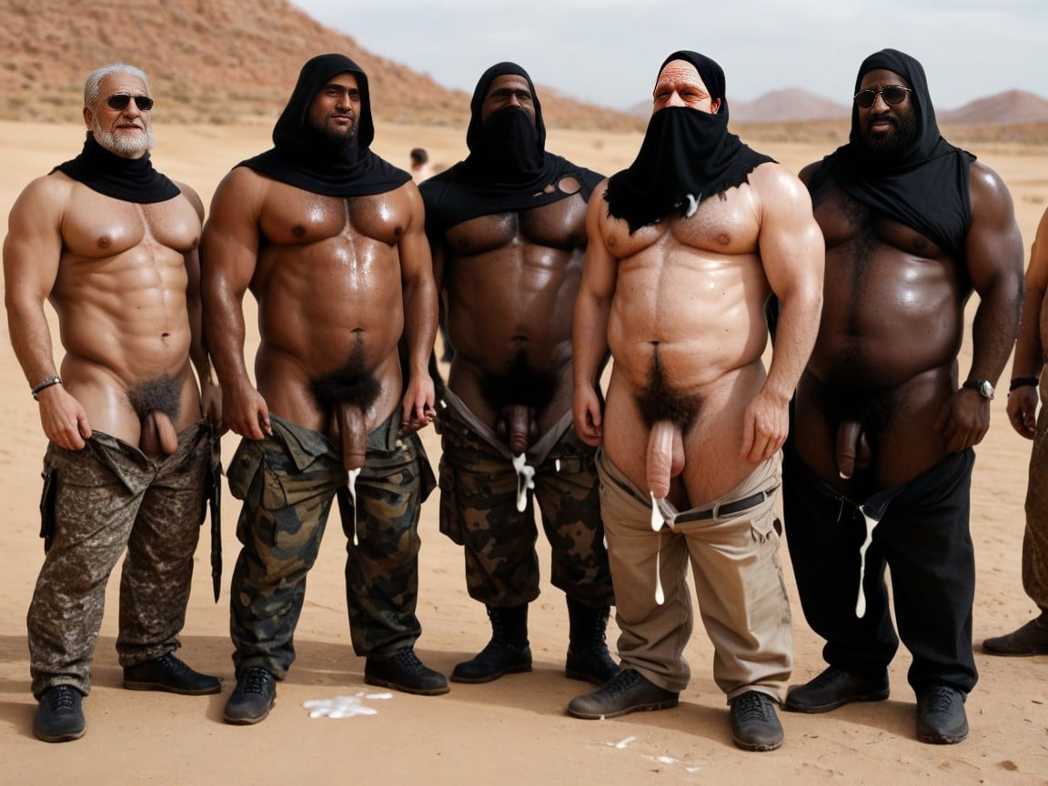 Black Headscarfs, Hairy Chest, Balls Hanging AI Gay Porn